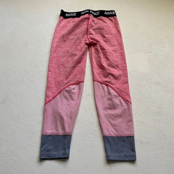 Nike Dri-Fit Pink Gray Colorblock Leggings Kids 5–6Y Athletic Activewear - Picture 2 of 9
